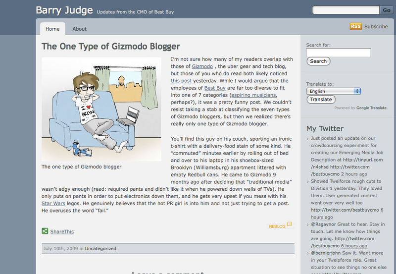Illustration for article titled Best Buy CMO Barry Judge Responds with 'The One Type of Gizmodo Blogger'